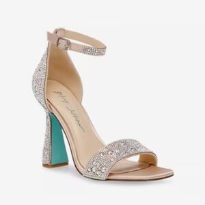 Betsey Johnson Nude Crystal Ankle Strap Heels with Teal Sole